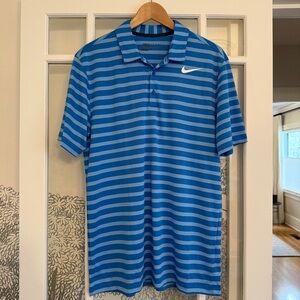 Nike Men's Golf Blue Striped Polo Shirt Medium
